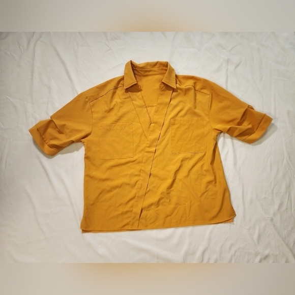 Shein Curve Patched Pocket Drop Shoulder V Neck Casual Blouse Top XL - Picture 9 of 9